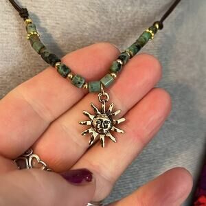 Handmade Boho Sun Pendant and Jasper Beaded Necklace
